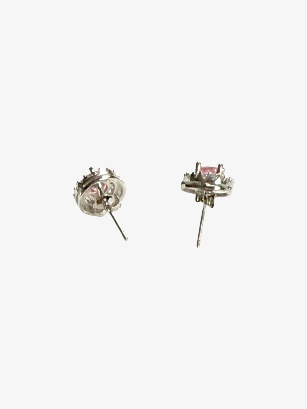 Sterling Silver Pink CZ Halo Stud Earrings with AAA clear CZ Pave - Picture 4 of 7